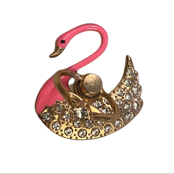 Phone Ring Metal Stand Pink OR Black Jeweled Swan - Picture 10 of 12